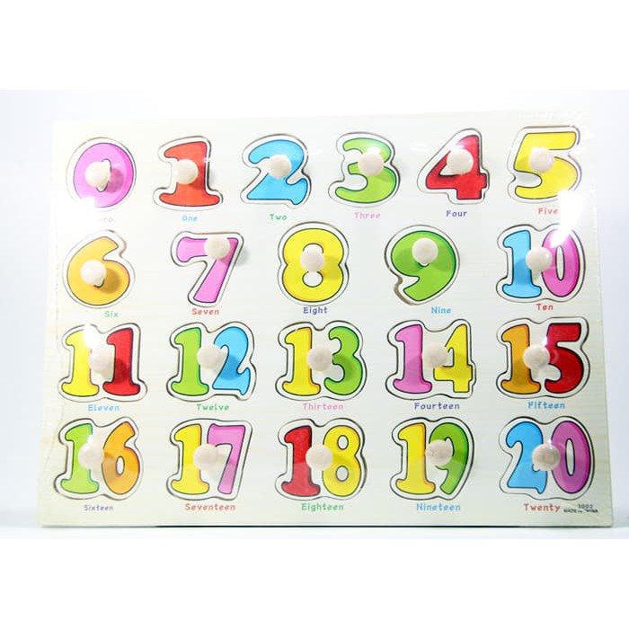 Mainan Edukatif Edukasi Anak Laki laki Perempuan  Puzzle Kayu  Knop Angka 0 - 20