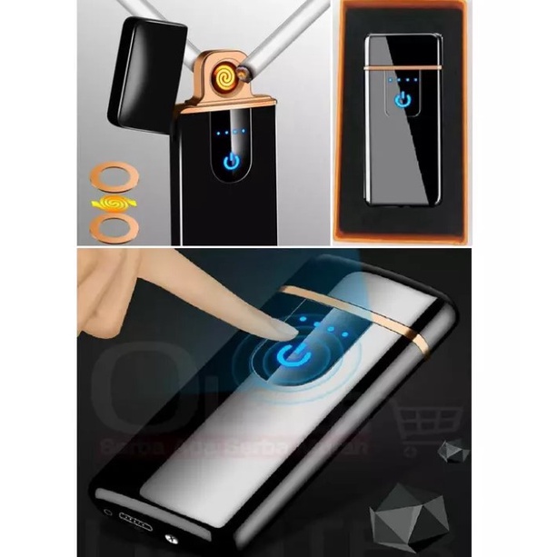 Promo !! Korek Api Elektrik USB Fingerprint Touch Sensor LED Screen Anti Angin