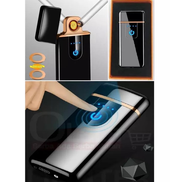 Promo !! Korek Api Elektrik USB Fingerprint Touch Sensor LED Screen Anti Angin