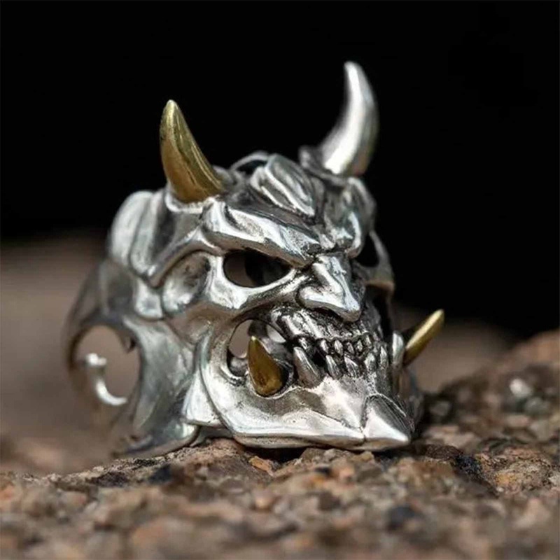 European And American Alloy Mask Prajna Ring Skull Two Tone Ring Ring Gothic Mens Rings