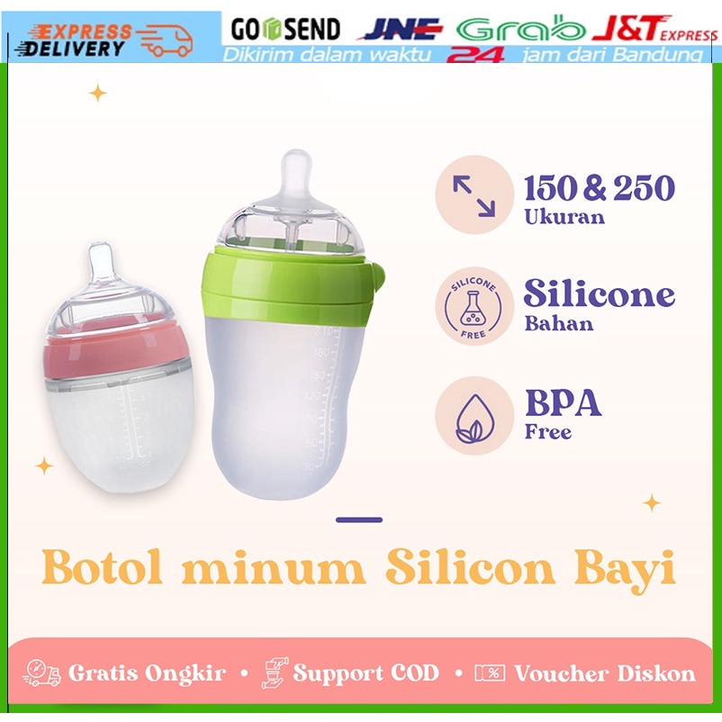 Botol susu bayi Silikon Leher Lebar (WIDE NECK) Warna Coklat / Botol Bayi dengan sedotan Baby bottle