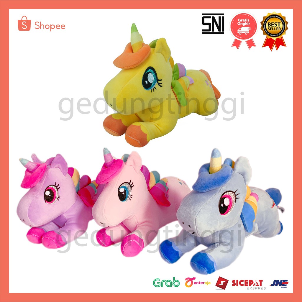 Boneka Kuda Unicorn Little Poni Pony Rainbow Clasie Lying Horse Plush Doll Ungu Biru Pink Kuning