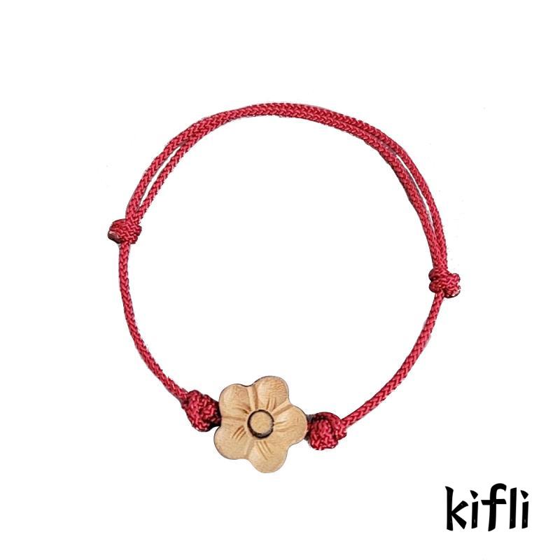 Gelang Tali Merah Tenunan Tangan Desain Ukiran Kayu Peach Plum Blossom Untuk Hadiah Pacar Perempuan