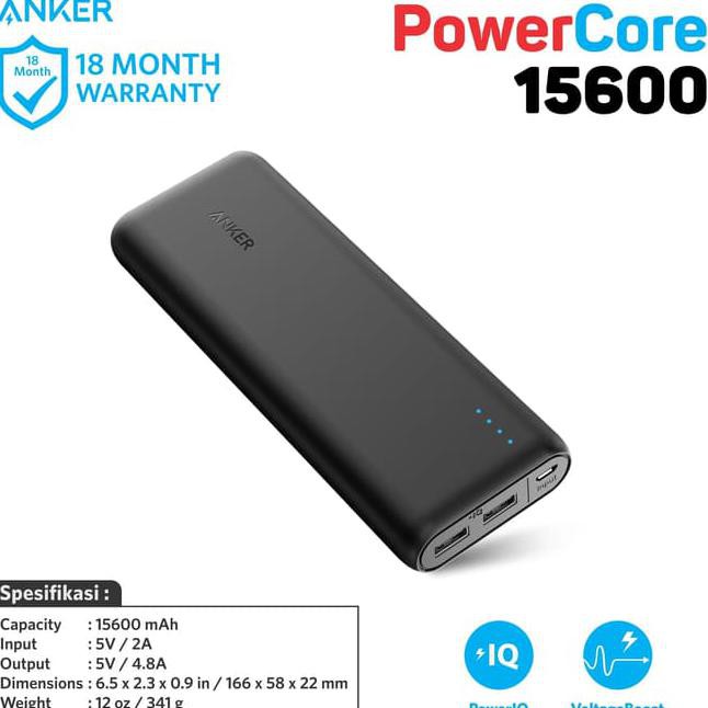 Anker PowerCore 15600 Black - A1252H11 Portable Power Bank termurah 