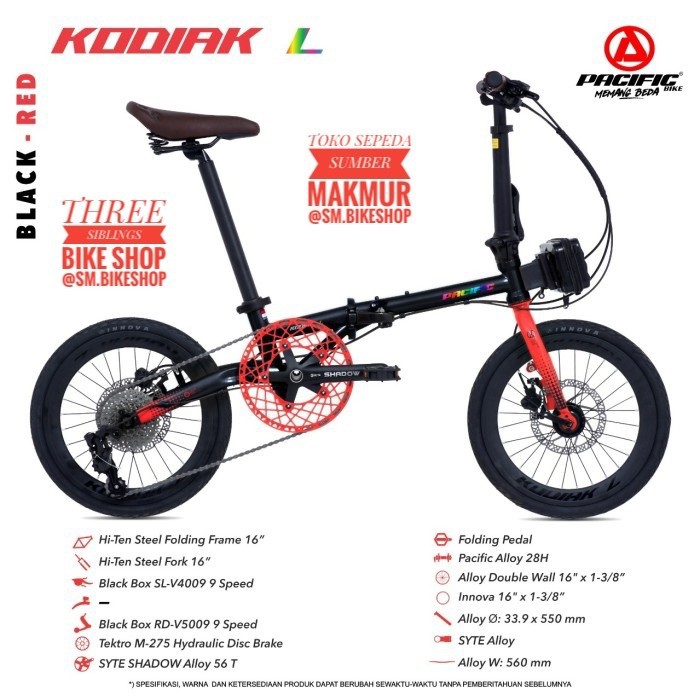 SEPEDA LIPAT PACIFIC KODIAK L 16 INCH BLACK RED 9 SPEED