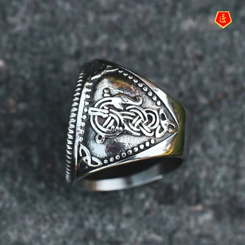 [Ready Stock]Retro Personalized Wolf Ring 925 Silver Black