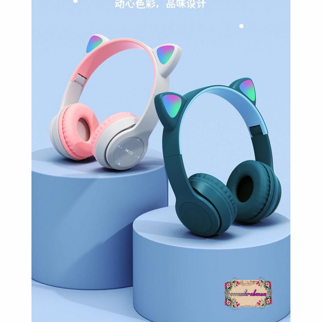 CAT EARS HEADSET headphone Hf bando telinga kucing P47m LED BANDO BLUETOOTH wireles RGB GAME HEADSET G-P47M LED WIRELESS super BASS SB5402