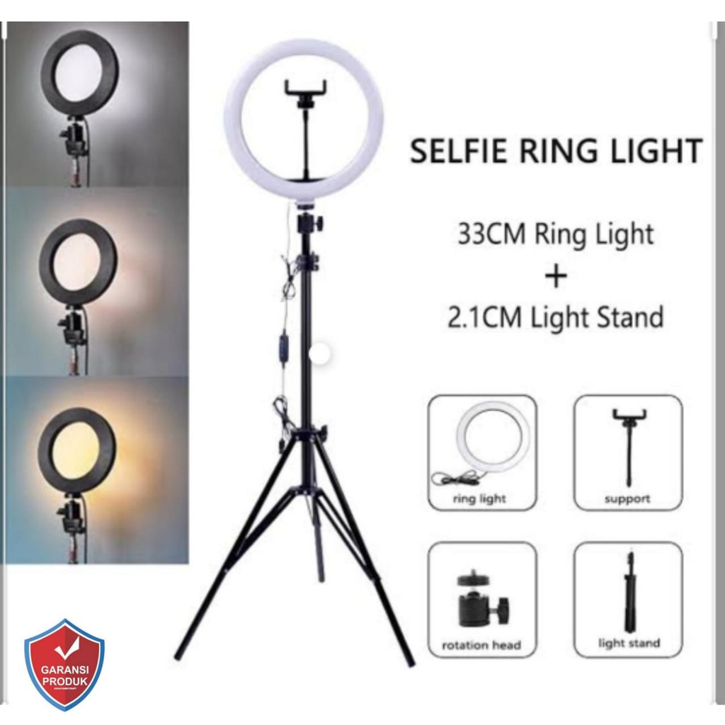 Paket Ring Light Led 33cm  Lampu 33cm Plus Tripod 2.1M Make Up Vlog Lampu Ring light (Qtop.id)