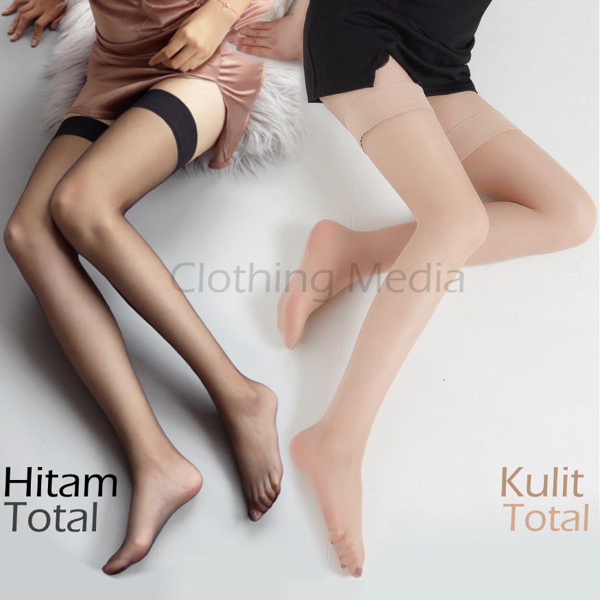 Stoking Tipis Dual Tone Transparan Silikon Perekat Stocking Vintage Thigh High