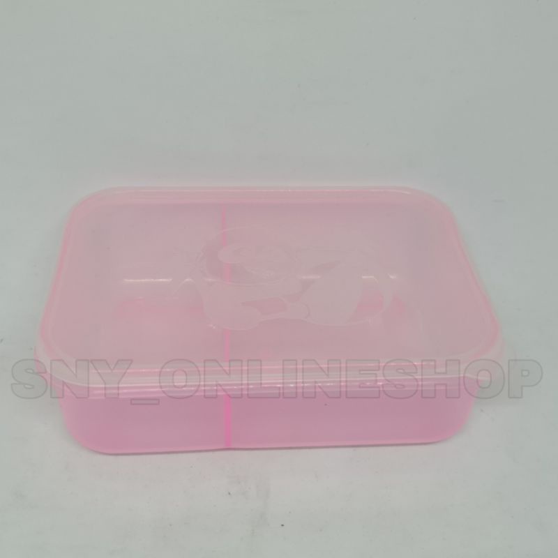 Lunch Box / Kotak Makan 2 Sekat / Kotak Makan Pink Plastik Happy Panda