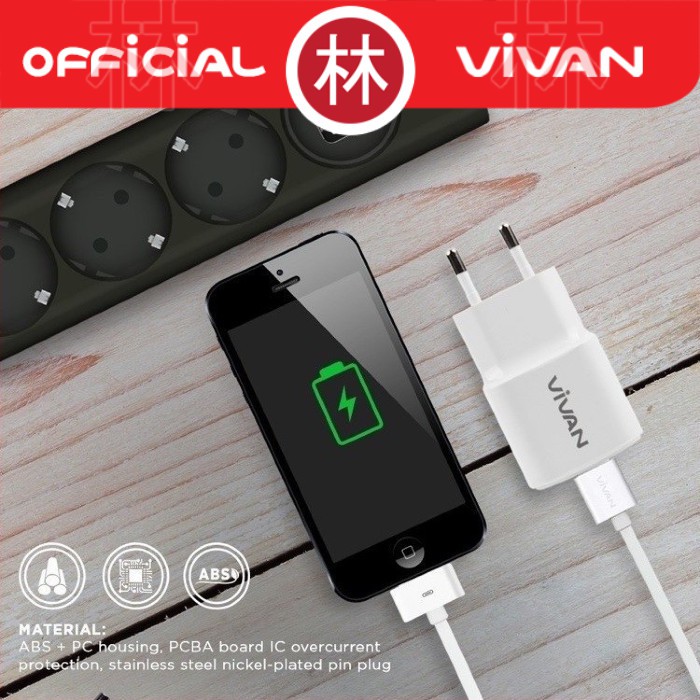 Vivan Power Oval II 2A Single Output With Data Cable Micro USB Charger