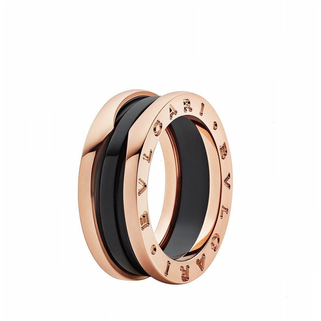 Cincin Dua Band Bahan  Keramik Warna  Rose  Gold  untuk Wanita 