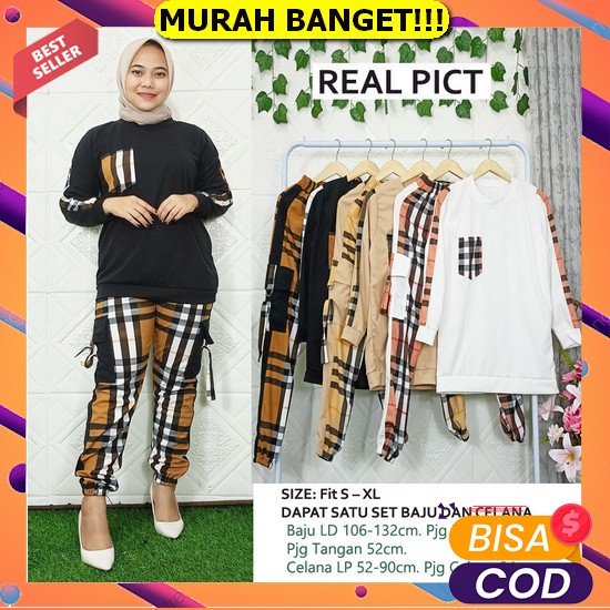 Nikka Set Baju Wanita Setelan Kekinian Cringkle Import Jumbo Muslimah Atasan Bawahan Kantoran Style 