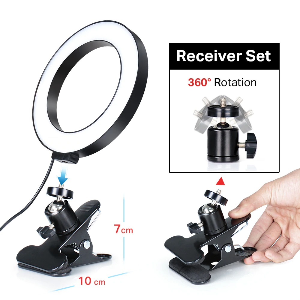 TaffSTUDIO Lampu Halo Ring Light Clip LED Kamera 26 cm with Smartphone Holder - RL-39 - Black