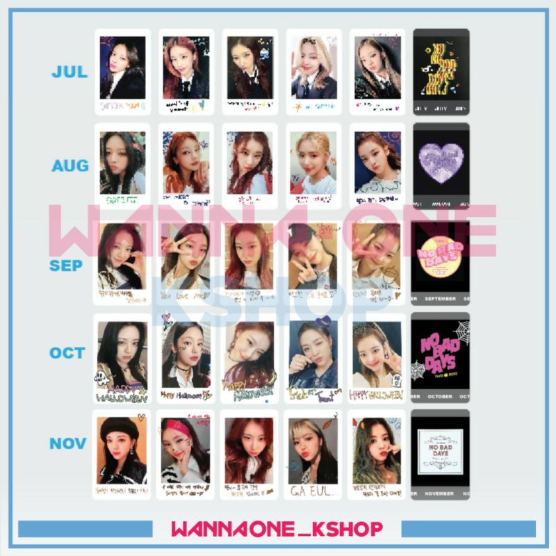 ITZY No Bad Days yeji lia ryujin chaeryeong yuna Photocard NBD Juli Agustus September Oktober Novemb