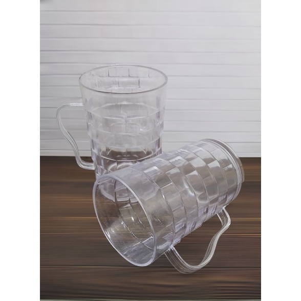 GELAS GAGANG PLASTIK FICTORY  6 PCS GELAS PLASTIK MOTIF TIKAR GELAS MINUM GAGANG PLASTIK