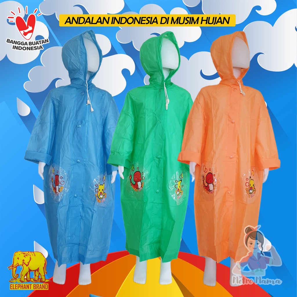 Jas Hujan Anak Raincoat Kiddy Elephant Brand Gajah Asli