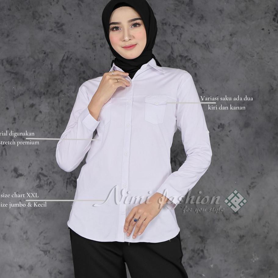 ♀ Kemeja Putih Polos Wanita Kantong dua / Kemeja Kerja Wanita Lengan Panjang / Kemeja Formal Wanita