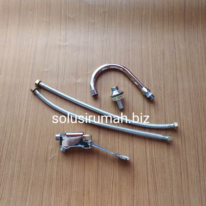 KRAN ANGSA PEDAL INJAK + 2bj FLEXYBLE 50CM SELANG DOKTER LAB pijak