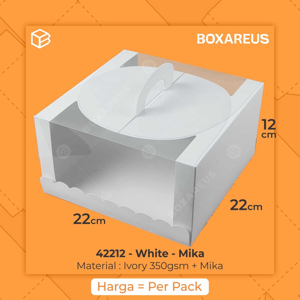 Box Kue Mika Kotak Cake Packaging Transparan Dus Handle | 42212 White (10 pcs)