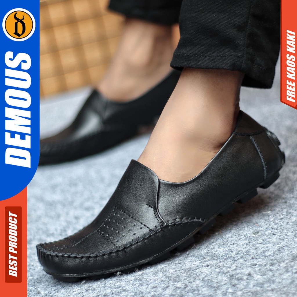 Sepatu Slip On Pria Sepatu Casual Pria Kulit Asli Kerja Kantor Kuliah Kondangan Sepatu Slop Pria Sepatu Hitam Pria DEMOUS GRECKO