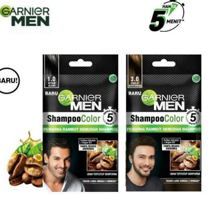 【NEW】 Garnier Men Shampoo Color Black - Pewarna Rambut Semudah Shampoo Hitam Alami / Coklat Kehitama