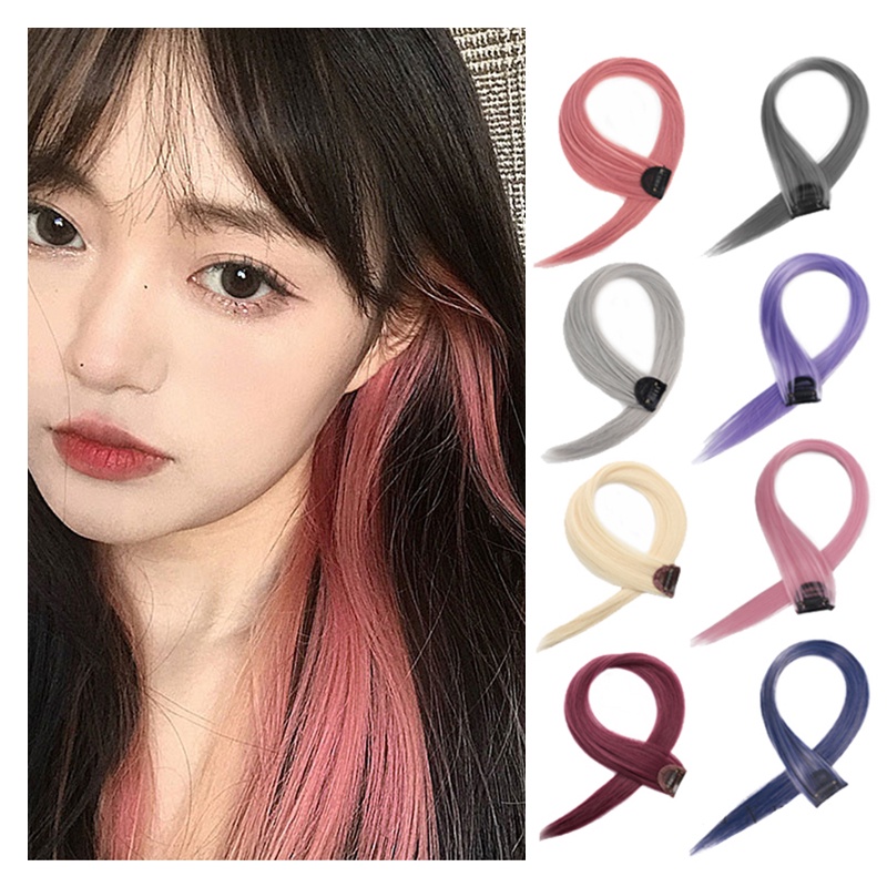 [ACKER] Wanita Multicolor Rambut Ekstensi Wig Potongan Rambut Manusia Warna Sementara Poni Ekstensi Klip Rambut Palsu Sorotan Ekstensi Klip Sintetis Potongan One Piece Patch