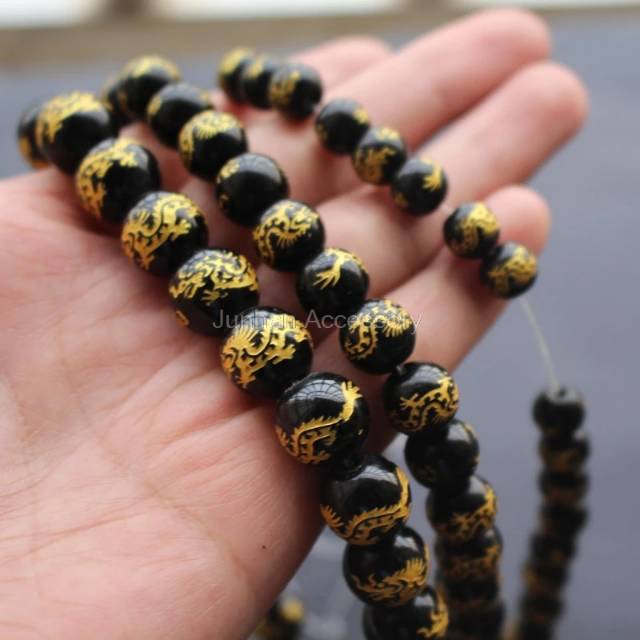 Manik Batu Tibet Motif Naga Bahan Craft Kerajinan Gelang Atau Kalung