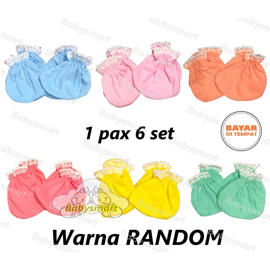 Babysmart - 6 Set Sarung Tangan dan Kaki Bayi STK New Born (NB) Bahan Katun