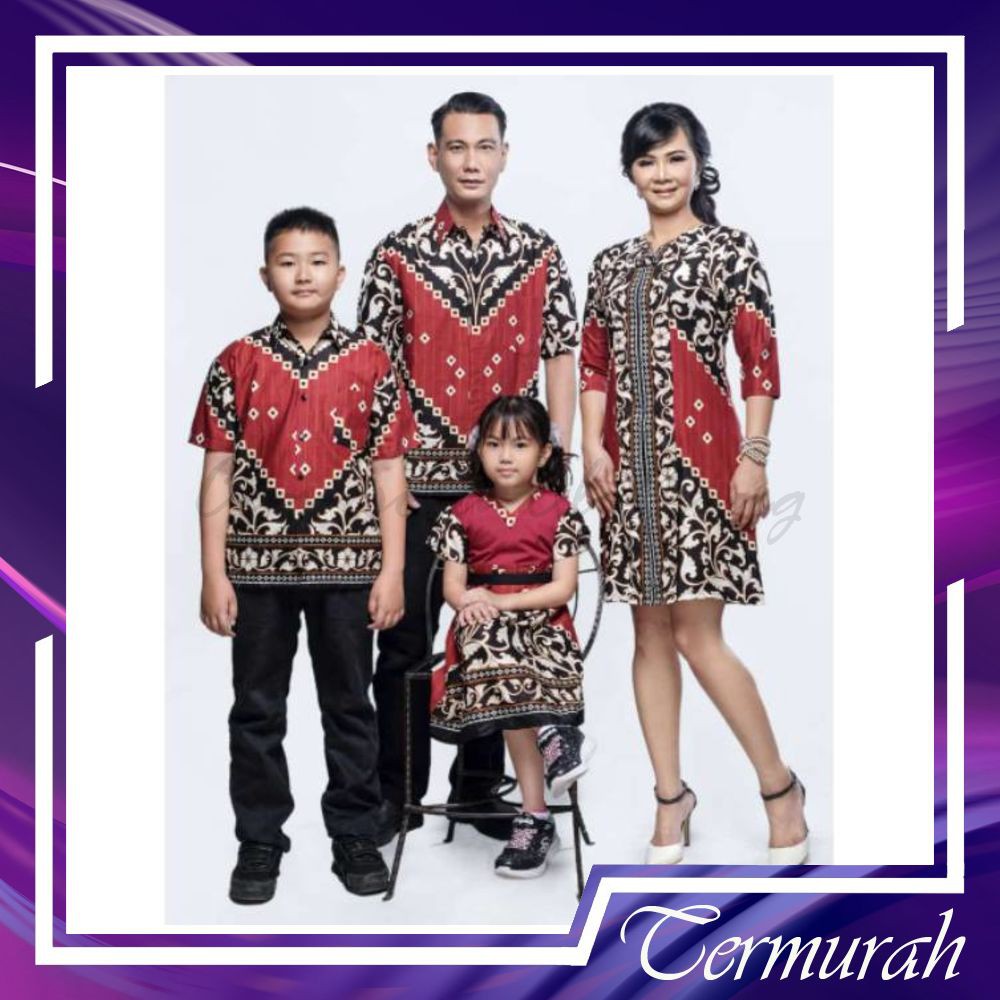 Batik couple keluarga dan anak size jumbo dress copel seragam modern terbaru agatha pola merah