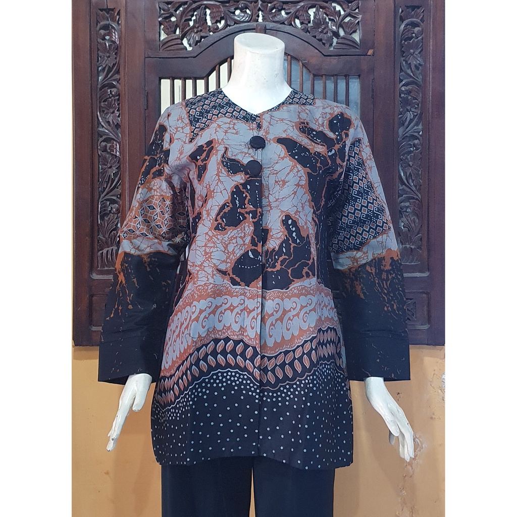 NEW Blouse ENAMOSA Atasan Kemeja Batik Wanita Blus Lengan Panjang Kancing Depan Motif Pekalongan -04-Abstrak 2