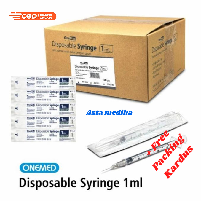 Spuit 1cc Onemed With Needle 26G x 1/2&quot; Disposable Syringe 1cc Onemed Alat Suntik 1ml Onemed Suntikan 1ml OneMed