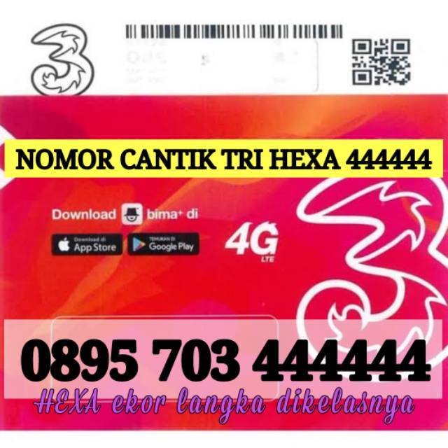 Nomor cantik kartu tri HEXA 444444 ekor