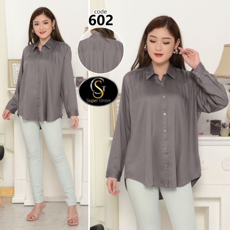 KEMEJA WANITA TANGAN PANJANG / KEMEJA WANITA PUNDAK LIPAT KATUN TWILL 30s - 602-ABU TUA