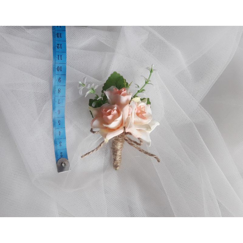 Corsage korsase bunga jas bunga dada pin bros penanda panitia-Mawar 3 peach B