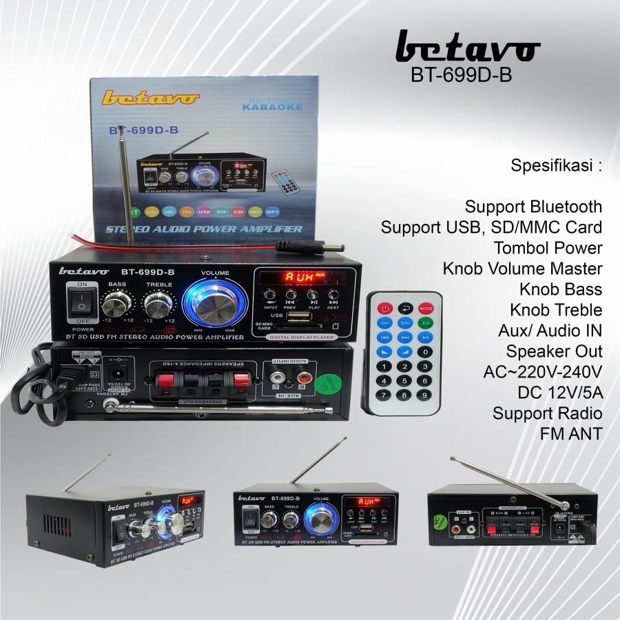 ORIGINAL BETAVO AMPLI MINI MOBIL RUMAHAN BT 699 DB AMPLIFIER BLUETOOTH