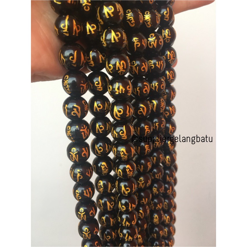 bahan batu 12mm om padme hum tabung naga onyx doff renceng termurah kalung impor cina korea akik