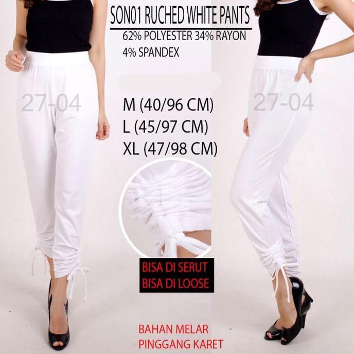 PENGIRIMAN CEPAT CELANA PANJANG WANITA SONOMA 01 RUCHED WHITE PANTS STOK TERBATAS
