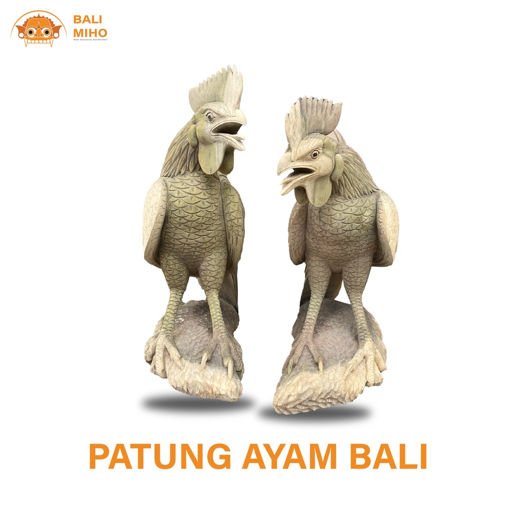 Patung Ayam Jago Kayu - Pajangan Ayam Jago Kayu - Dekorasi Patung Kayu - Rooster statue - Chicken St