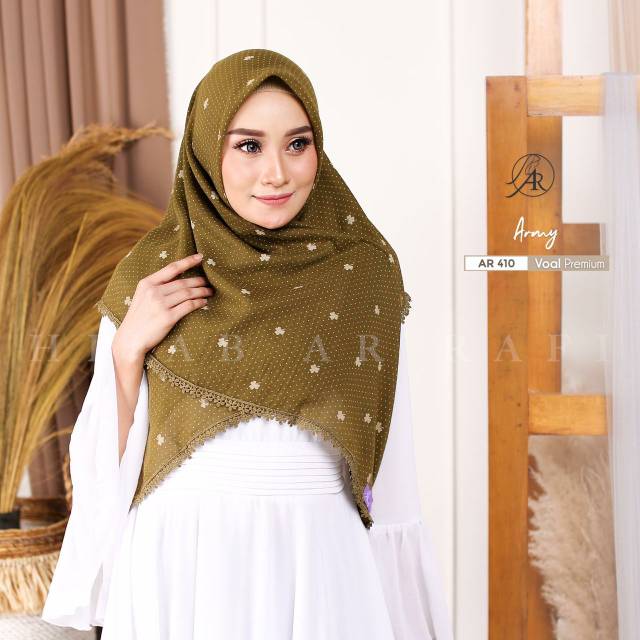 COD ✅Hijab Arrafi AR 410 kerudung segi empat jilbab square scarf motif polkadot aksen Renda bunga