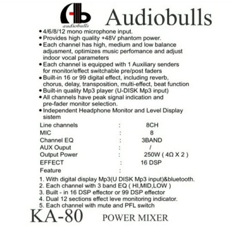 Power Mixer Audio AB audiobulls KA80 Premium Quality Original