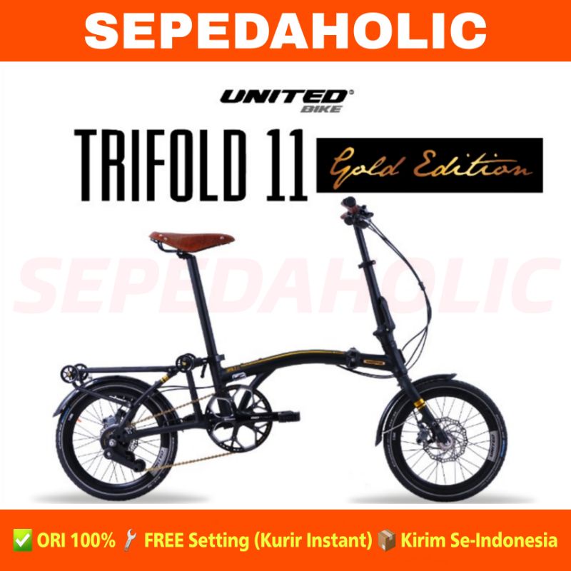 Sepeda Lipat UNITED TRIFOLD 11 S GOLD EDITION 11S Ukuran 16 Inch Garansi Resmi 5 Tahun