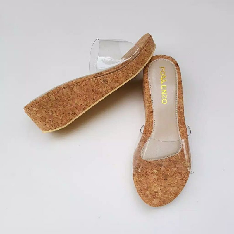Sendal wedges tali mika kaca transparan wanita