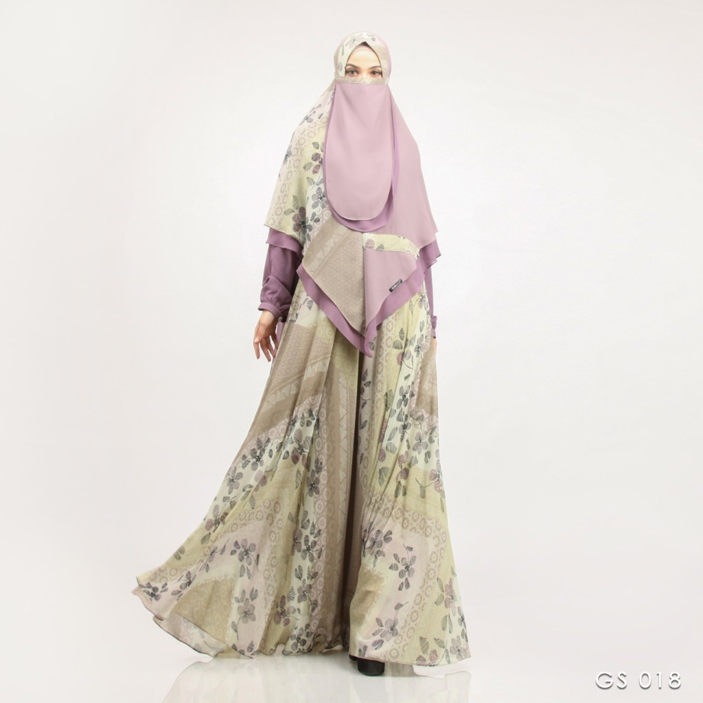 GS-018 by Shiraaz Gamis Set Khimar Syari Paduan Polos Motif Cerutty Babydoll Busui Original Branded