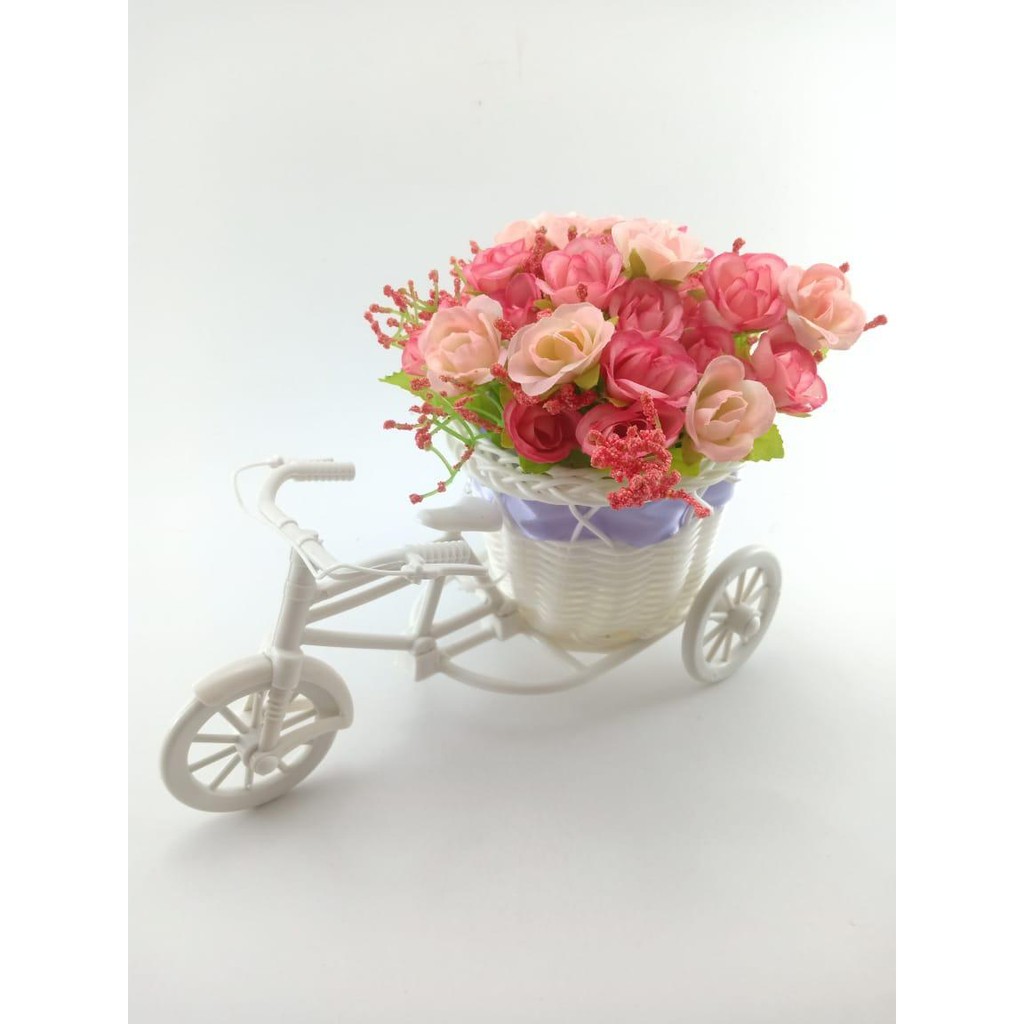 COD BUNGA SEPEDA MAWAR RATTAN BIKE BICYCLE  BUNGA PLASTIK  TANAMAN HIAS SEPEDA DEKORASI RUMAH BS6601-PINK