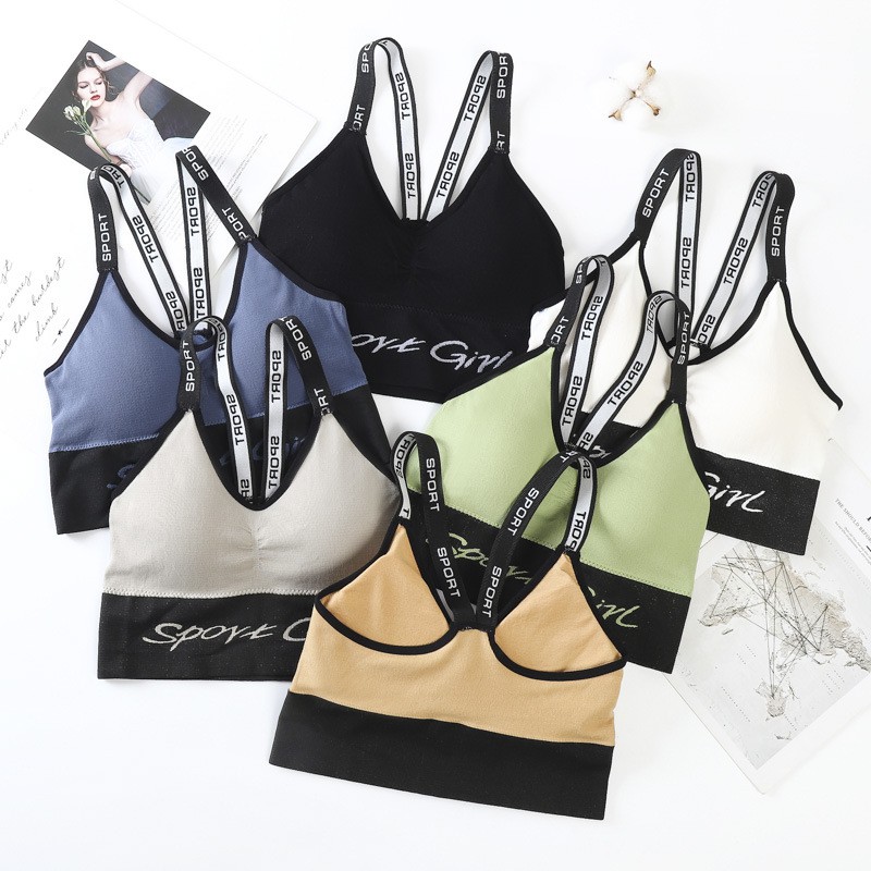 ❀ Chingu ❀ PW133 COD Sports Bra Wanita Olahraga Gym Yoga Nyaman Push Up Tali Huruf Import Surabaya