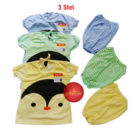 3 Stel Baju Bayi / Setelan Baju Pendek / Kaos Oblong Anak