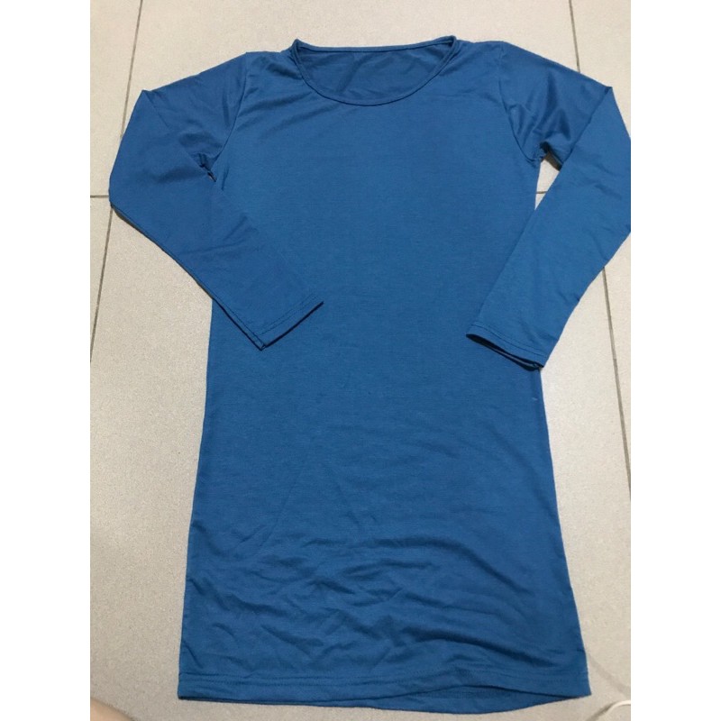 Preloved dress kaos panjang wanita polos hijau tosca lengan panjang