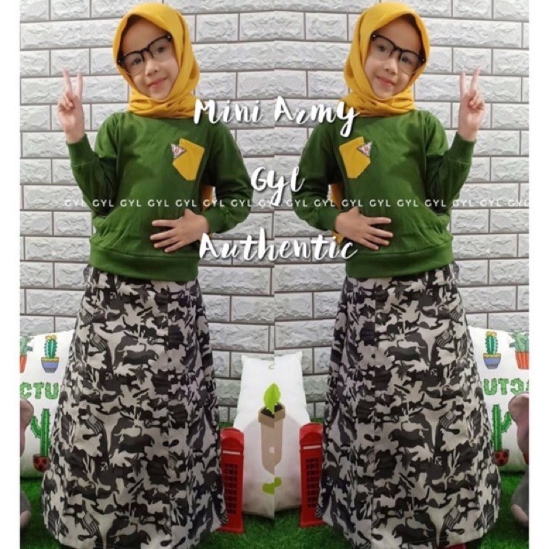 ONE SET MINI ARMY BY GYL AUNTHENTIC / SETELAN ANAK PEREMPUAN ROK DAN ATASAN CANTIK
