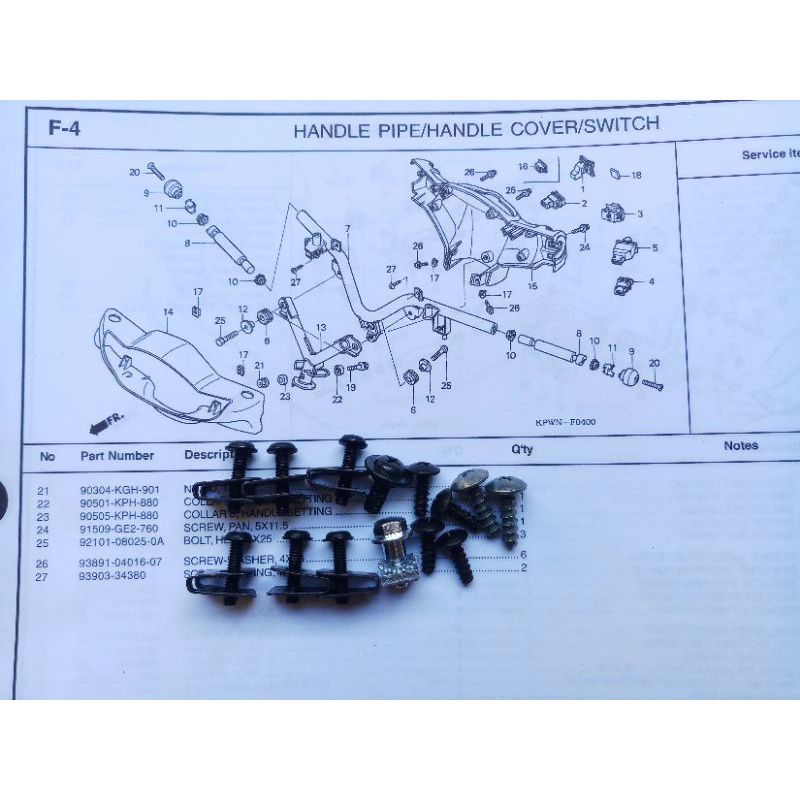 baut batok set lampu honda kirana 125